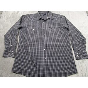 Panhandle Shirt Mens‎ 17 Black Checked Pearl Snap Western Long Sleeve Cotton